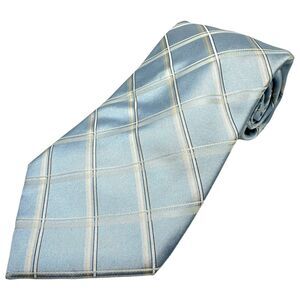 Calvin Klein Mens Tie Blue and White 100%‎ Silk Plaid Necktie 60 x 3.5